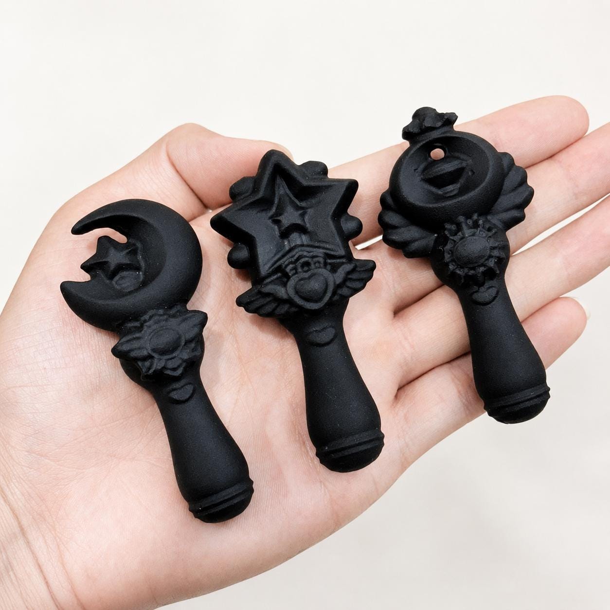 Black Obsidian Magic Wand, Moon Star Crystal Wand, Witchy Altar Tool, Gothic Crystal Decor Gift