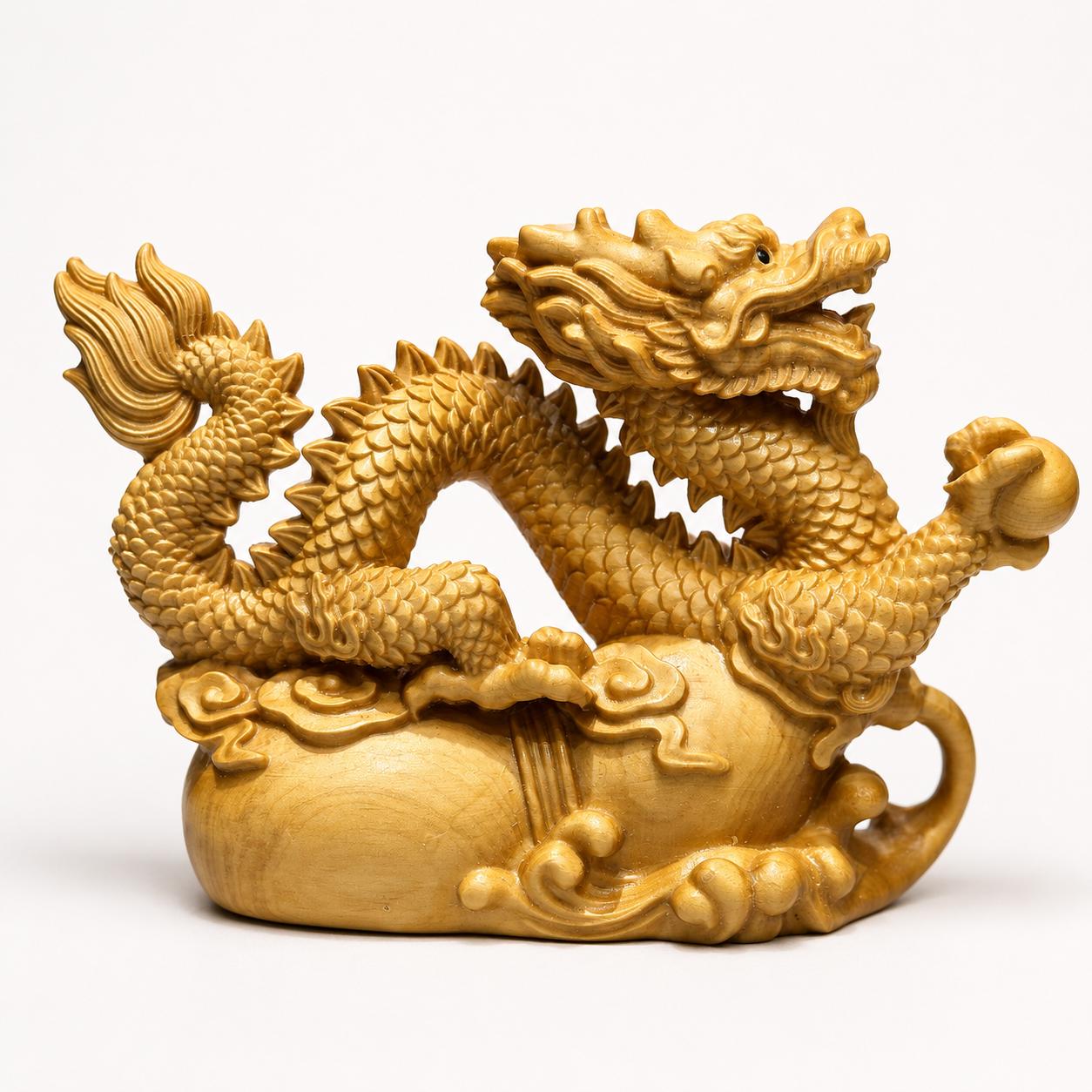 Thuja Wood Chinese Dragon Carving, Hand Carved Wooden Dragon Statue, Feng Shui Good Luck Decor Gift