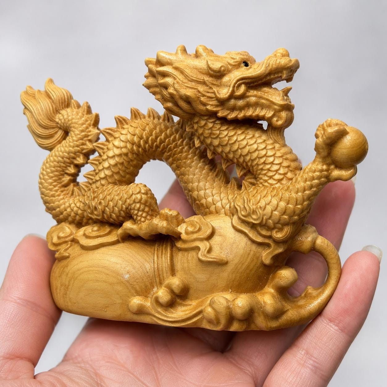 Thuja Wood Chinese Dragon Carving, Hand Carved Wooden Dragon Statue, Feng Shui Good Luck Decor Gift - view 4