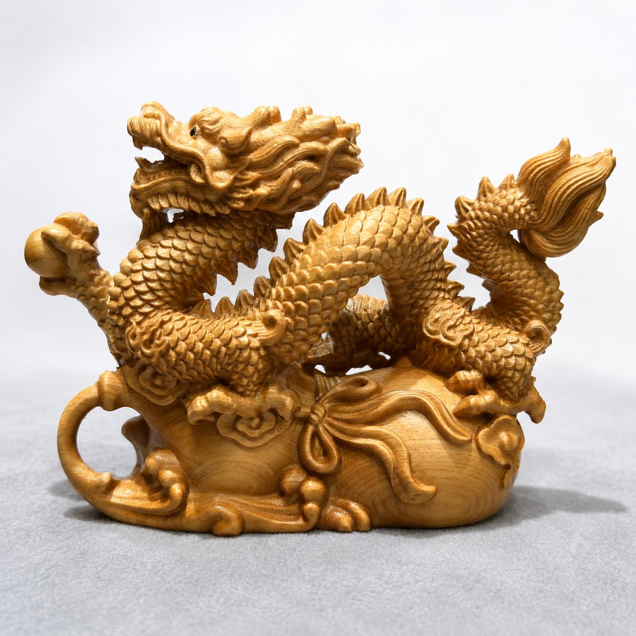 Thuja Wood Chinese Dragon Carving, Hand Carved Wooden Dragon Statue, Feng Shui Good Luck Decor Gift - view 6