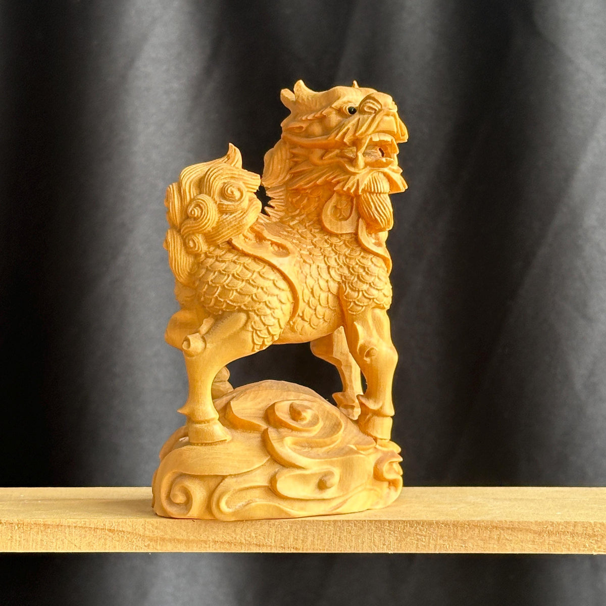 Thuja Wood Qilin Carving, Hand Carved Wooden Kirin Statue, Feng Shui Good Luck Asian Decor Gift - view 1