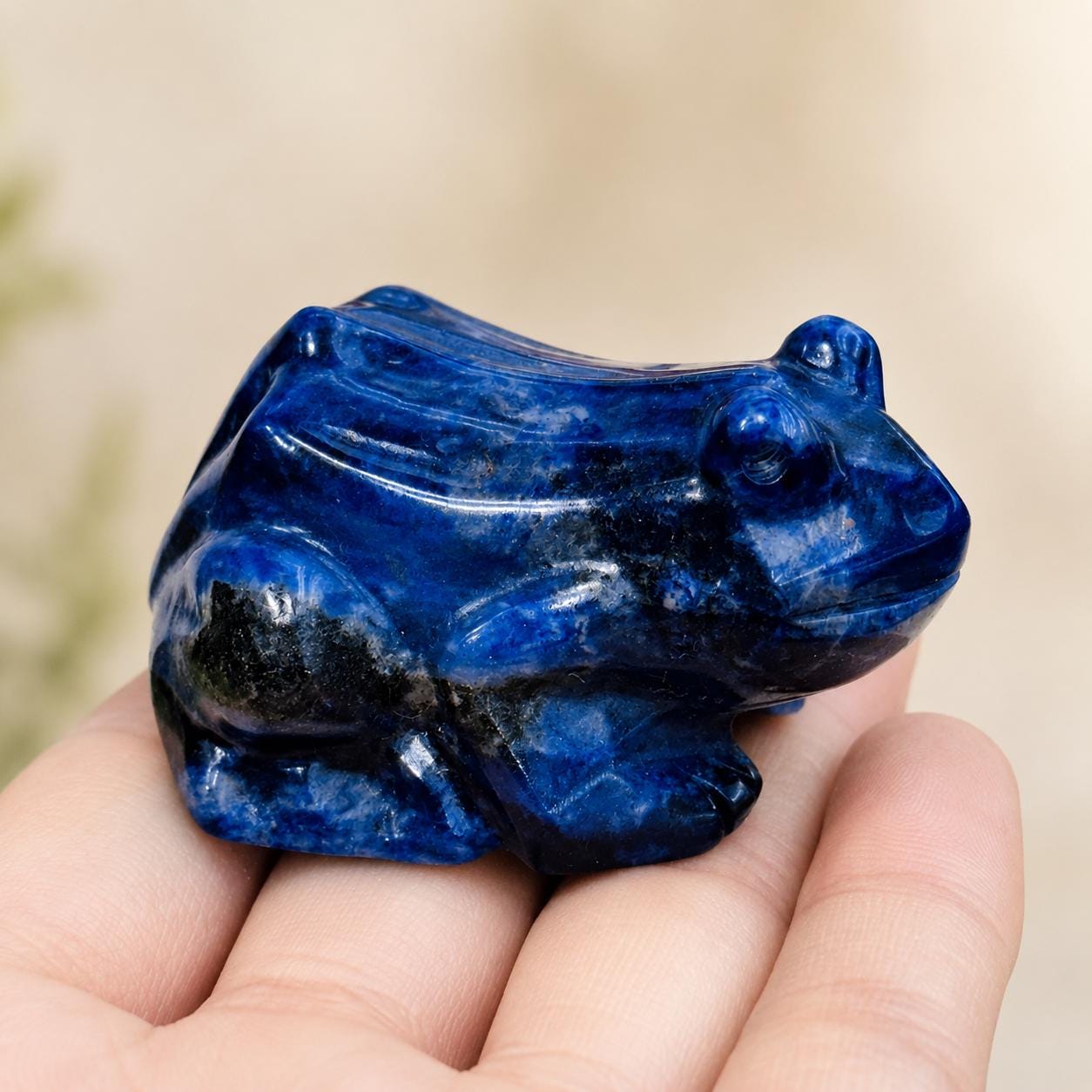 Crystal Frog Carving, Blue Vein Stone Xiuyan Jade Black Obsidian Yellow Jade Frog Figurine, Cute Animal Crystal Gift