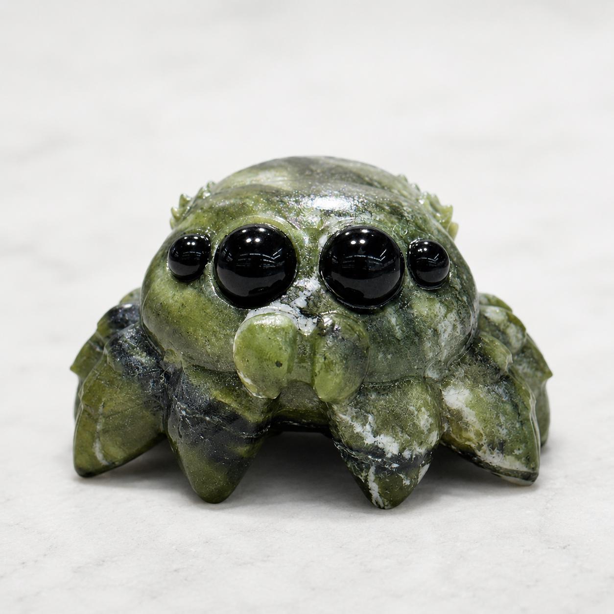 Cute Crystal Spider Carving, Fossil Stone Xiuyan Jade Yellow Jade Spider Figurine, Witchy Halloween Crystal Gift