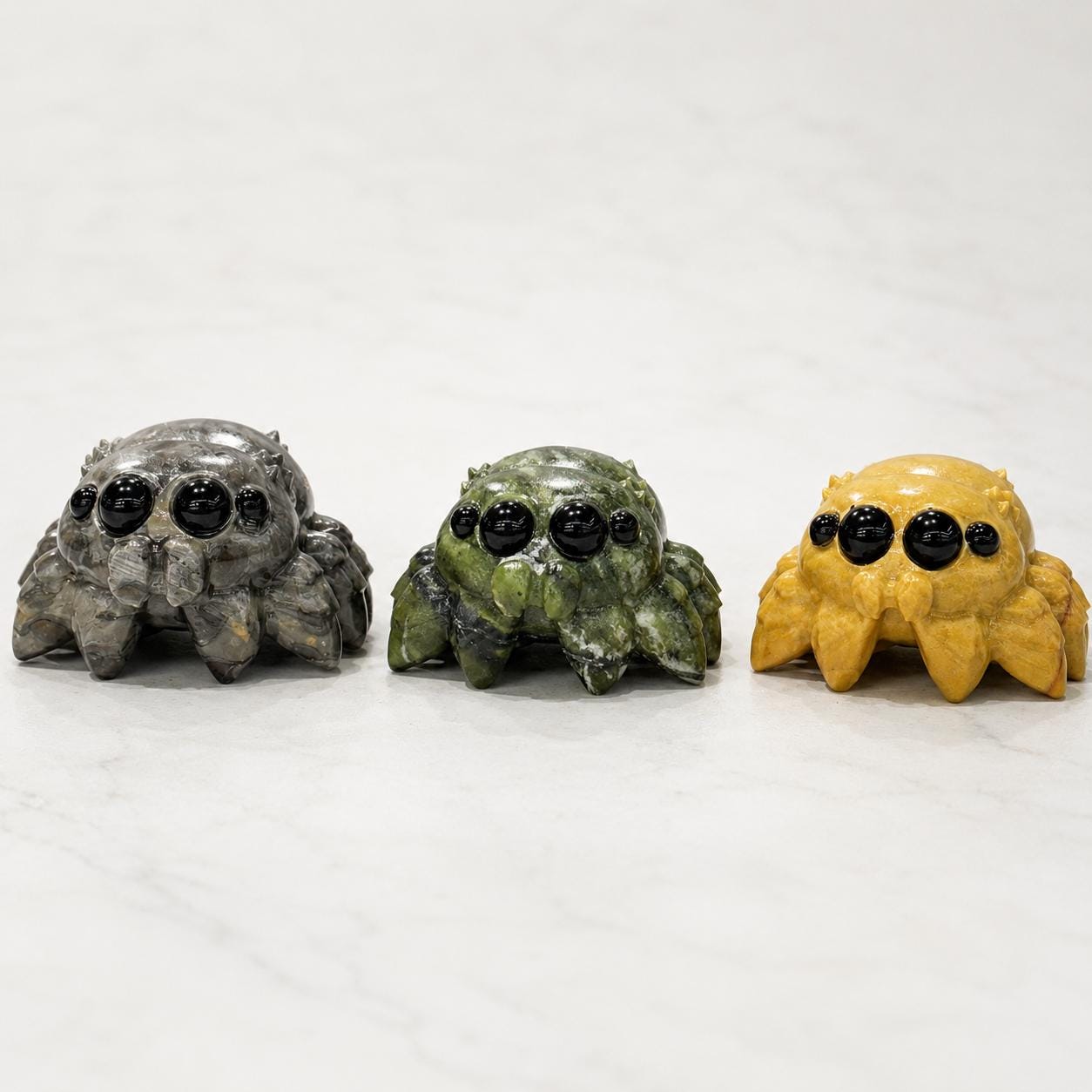 Cute Crystal Spider Carving, Fossil Stone Xiuyan Jade Yellow Jade Spider Figurine, Witchy Halloween Crystal Gift