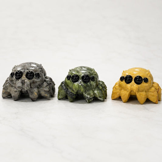 Cute Crystal Spider Carving, Fossil Stone Xiuyan Jade Yellow Jade Spider Figurine, Witchy Halloween Crystal Gift