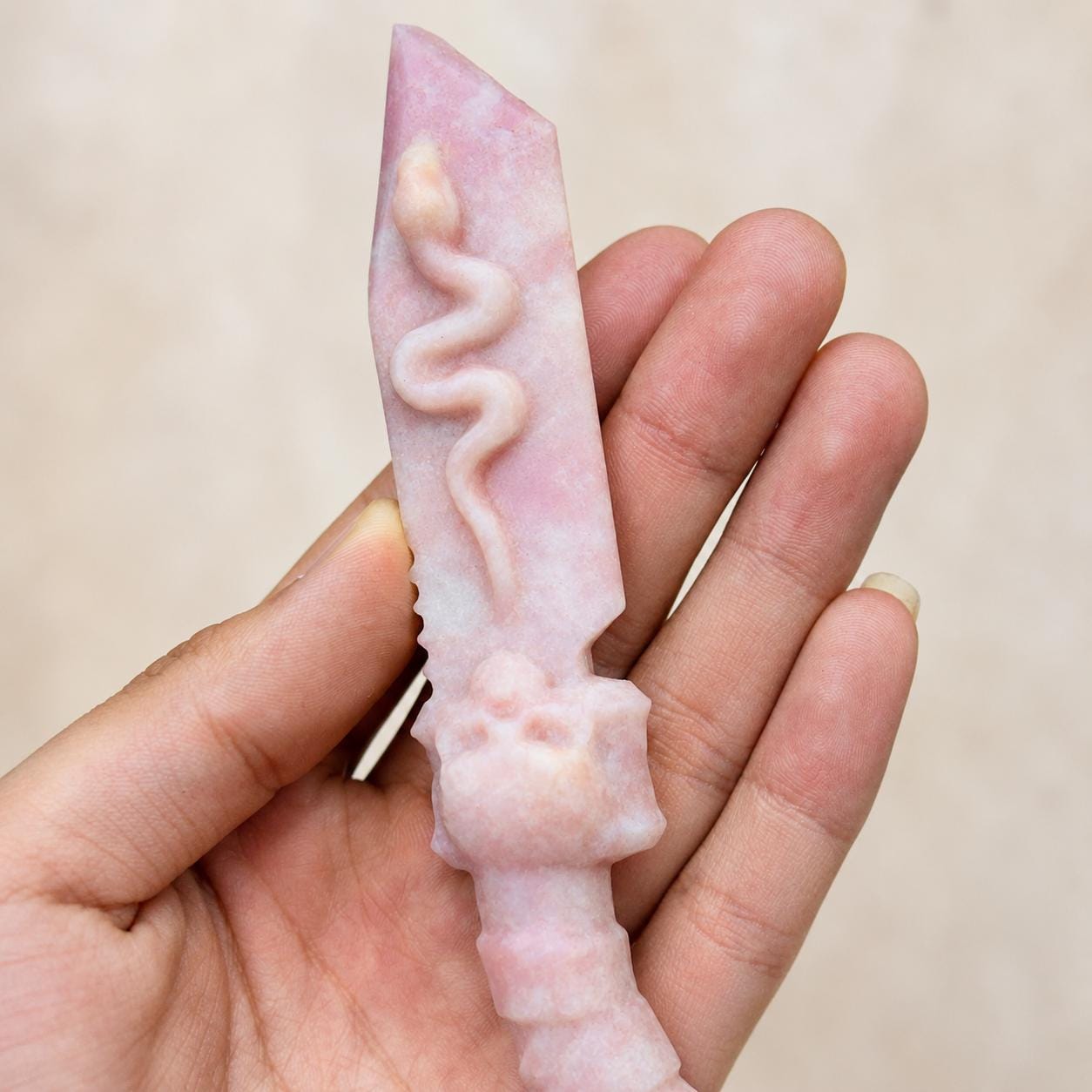 Decorative Crystal Dagger Carving, Pink Opal Xiuyan Jade Black Obsidian Crystal Blade, Fantasy Altar Decor Gift