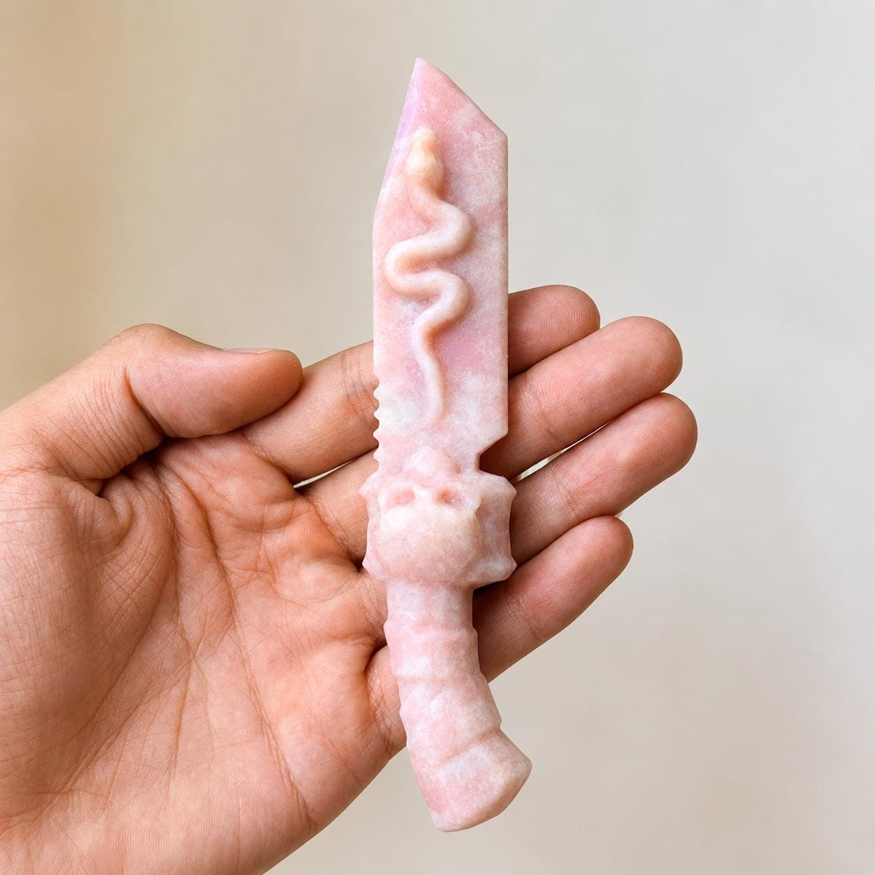 Decorative Crystal Dagger Carving, Pink Opal Xiuyan Jade Black Obsidian Crystal Blade, Fantasy Altar Decor Gift
