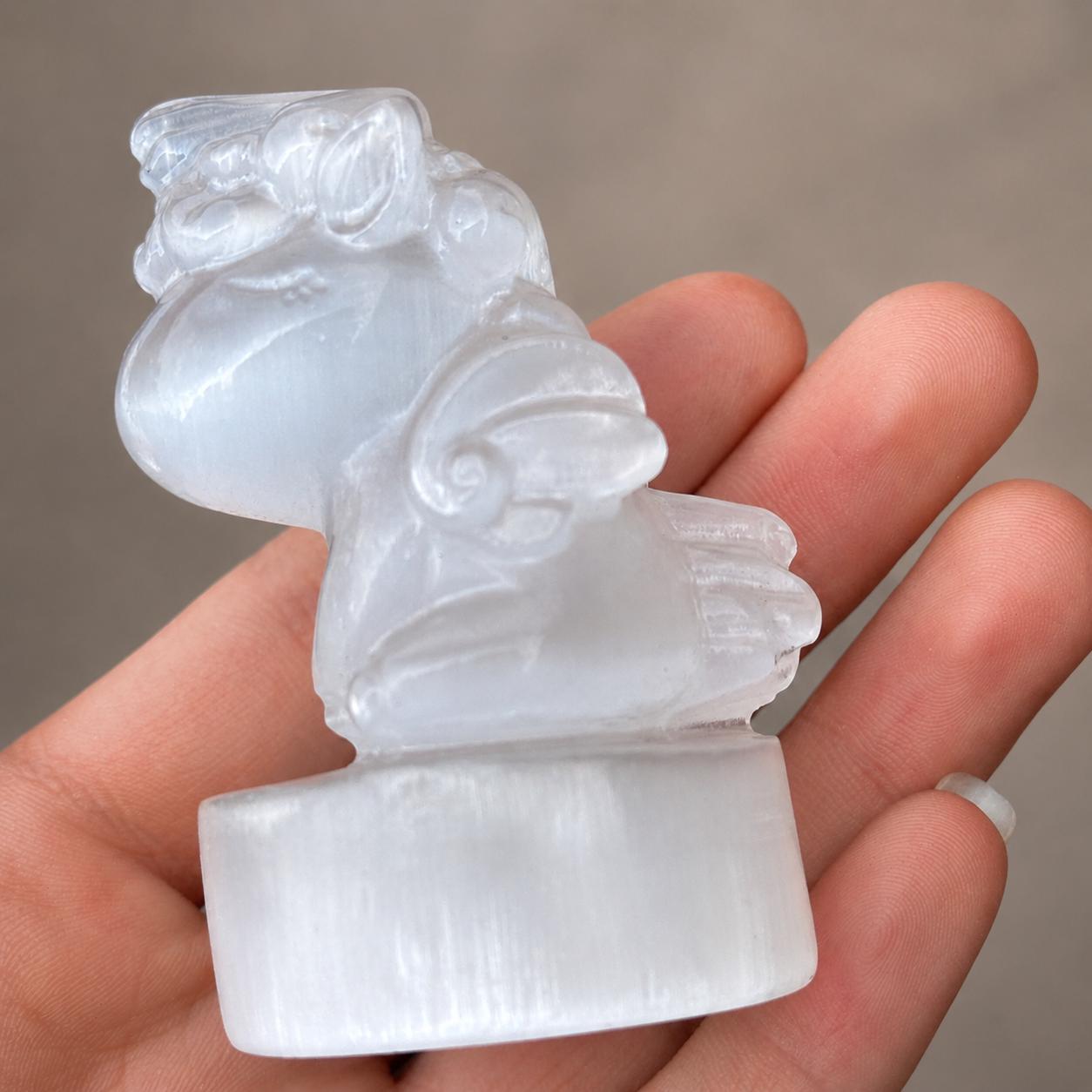 Cute Gypsum Unicorn Carving, White Selenite Style Unicorn Figurine, Fantasy Crystal Decor Gift