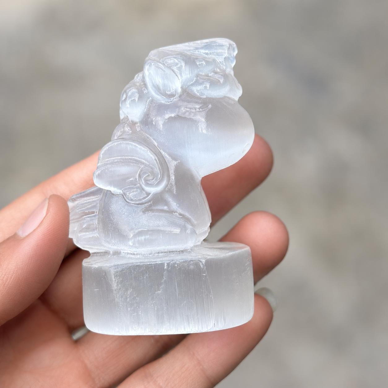 Cute Gypsum Unicorn Carving, White Selenite Style Unicorn Figurine, Fantasy Crystal Decor Gift