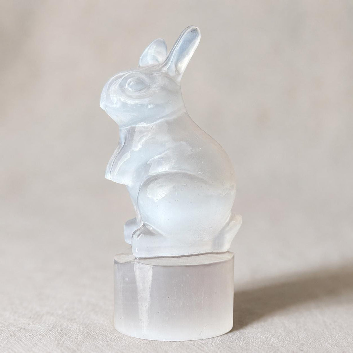Cute Gypsum Bunny Carving, White Selenite Style Rabbit Figurine, Easter Crystal Decor Gift - view 1