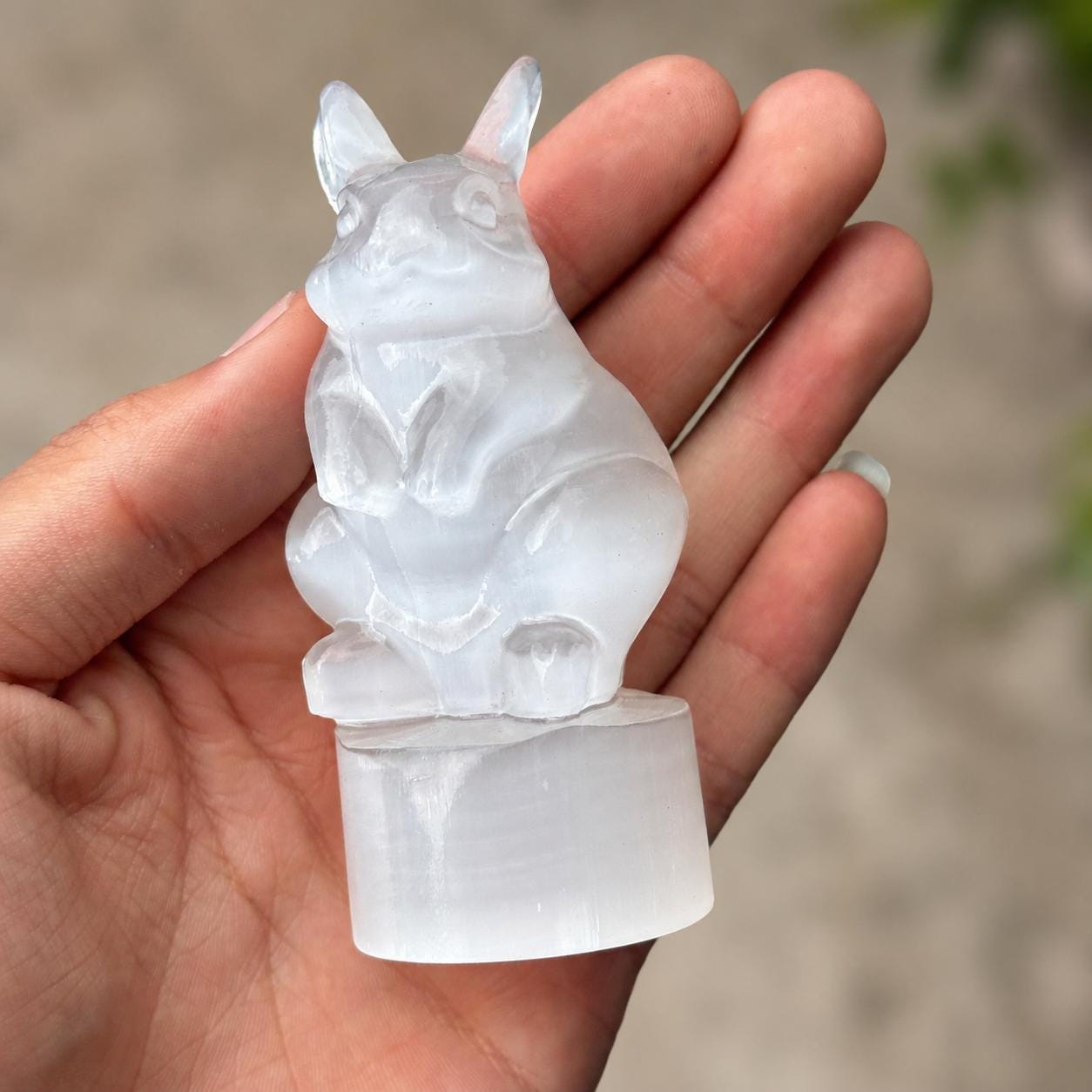 Cute Gypsum Bunny Carving, White Selenite Style Rabbit Figurine, Easter Crystal Decor Gift