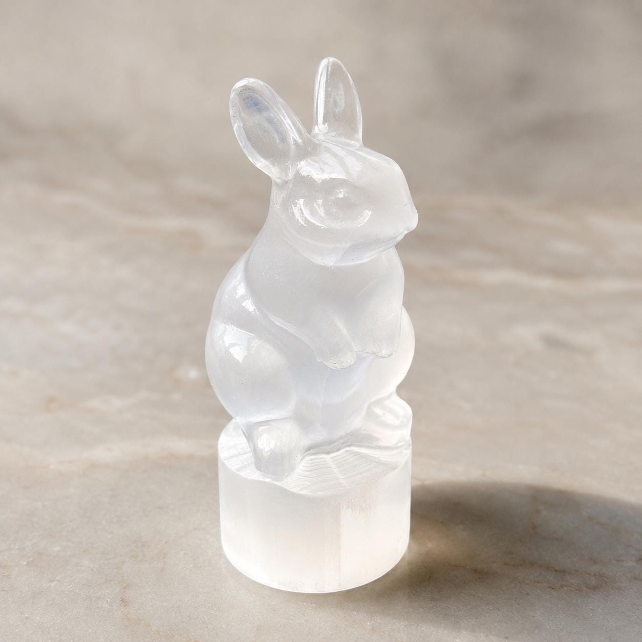 Cute Gypsum Bunny Carving, White Selenite Style Rabbit Figurine, Easter Crystal Decor Gift
