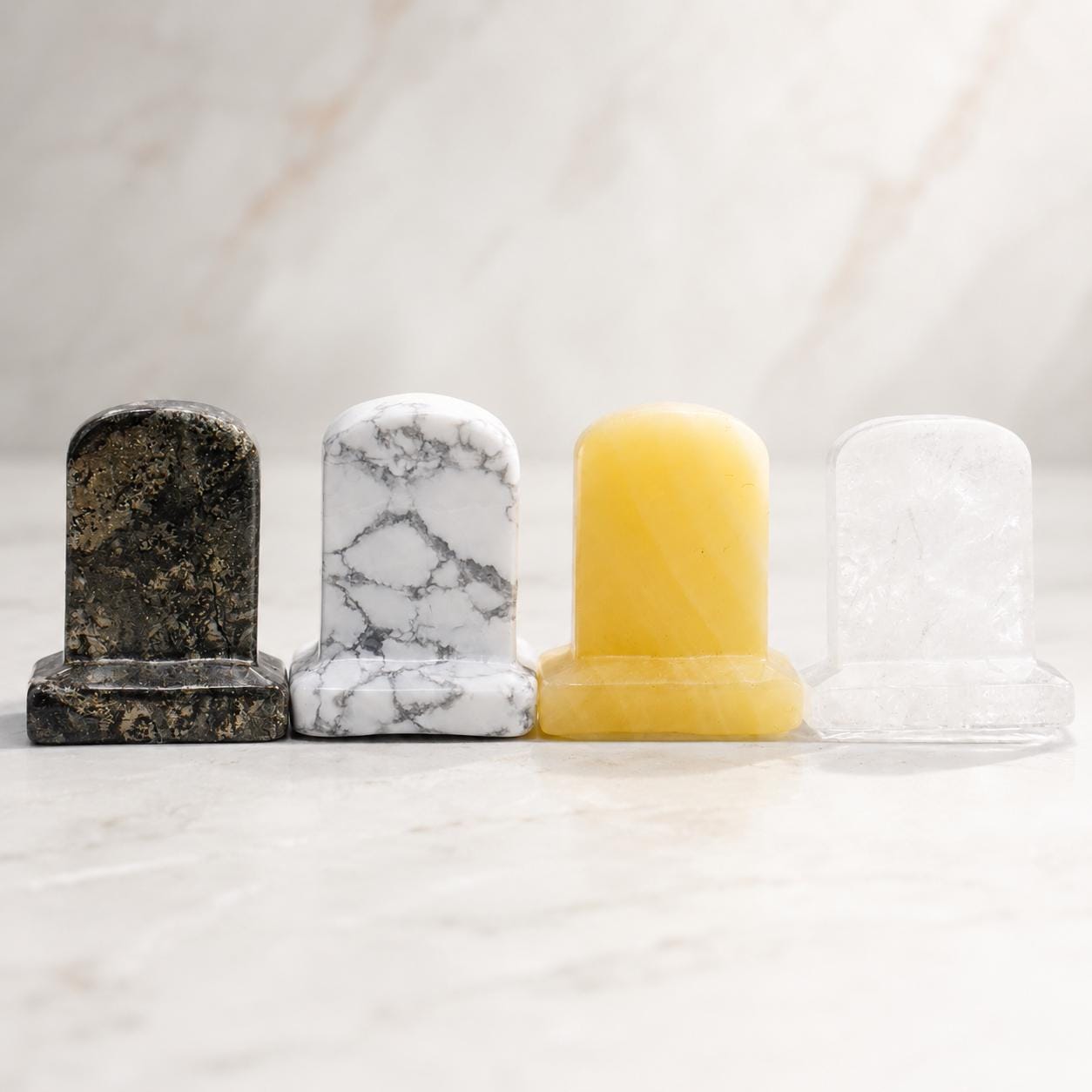Mini Crystal Tombstone Carving, Gold Sheen Obsidian Yellow Jade Clear Quartz White Turquoise Gothic Decor Gift