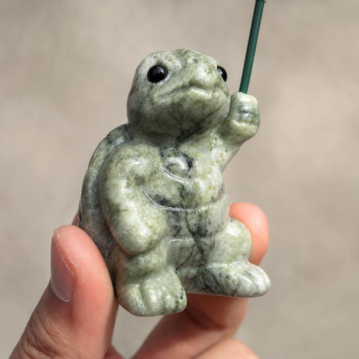 Cute Xiuyan Jade Turtle with Leaf Carving, Serpentine Jade Turtle Figurine, Small Crystal Animal Gift