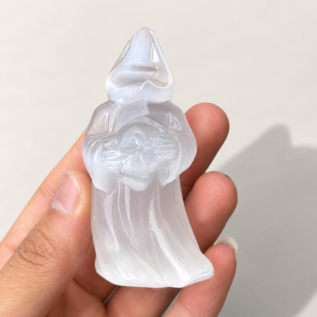 Transparent Gypsum Grim Reaper Carving, Selenite Style Death Figure Statue, Gothic Halloween Crystal Decor Gift - view 7