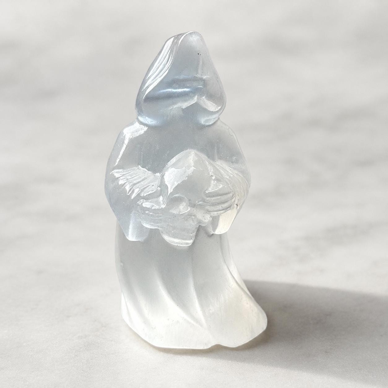 Transparent Gypsum Grim Reaper Carving, Selenite Style Death Figure Statue, Gothic Halloween Crystal Decor Gift - view 1