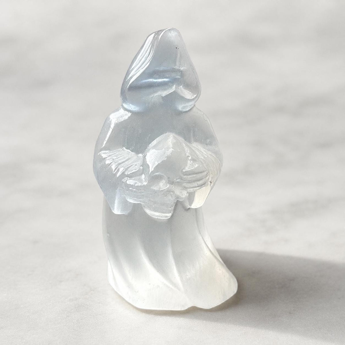 Transparent Gypsum Grim Reaper Carving, Selenite Style Death Figure Statue, Gothic Halloween Crystal Decor Gift - view 1
