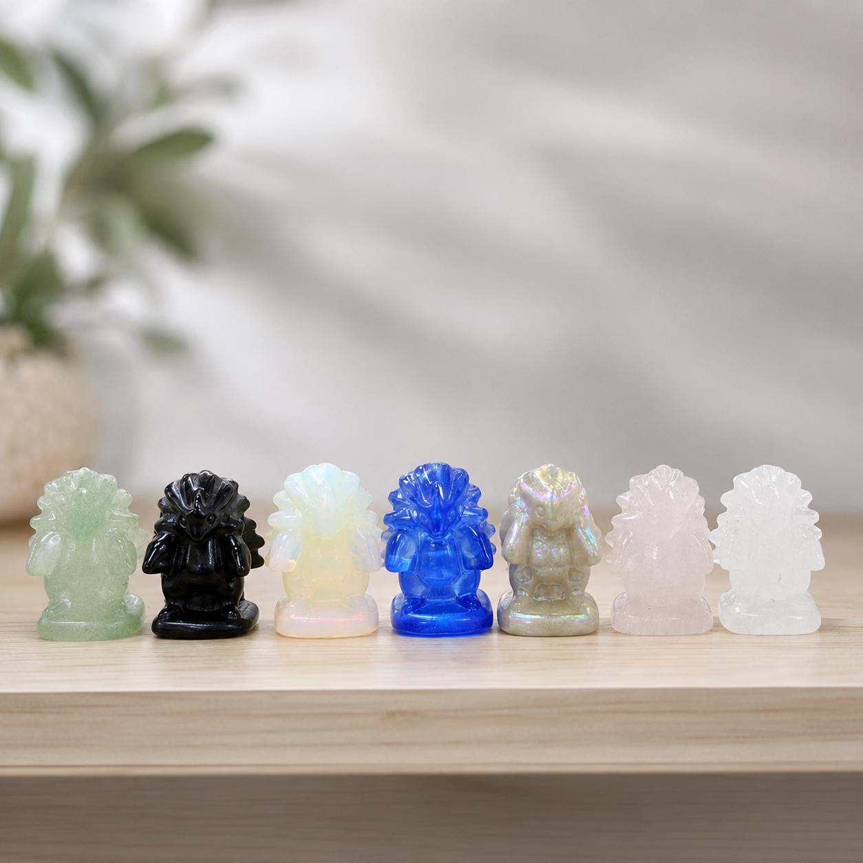 Cute Crystal Hedgehog Carving, Green Aventurine Obsidian Clear Quartz Rose Quartz Cats Eye Yellow Jade Mini Animal Gift