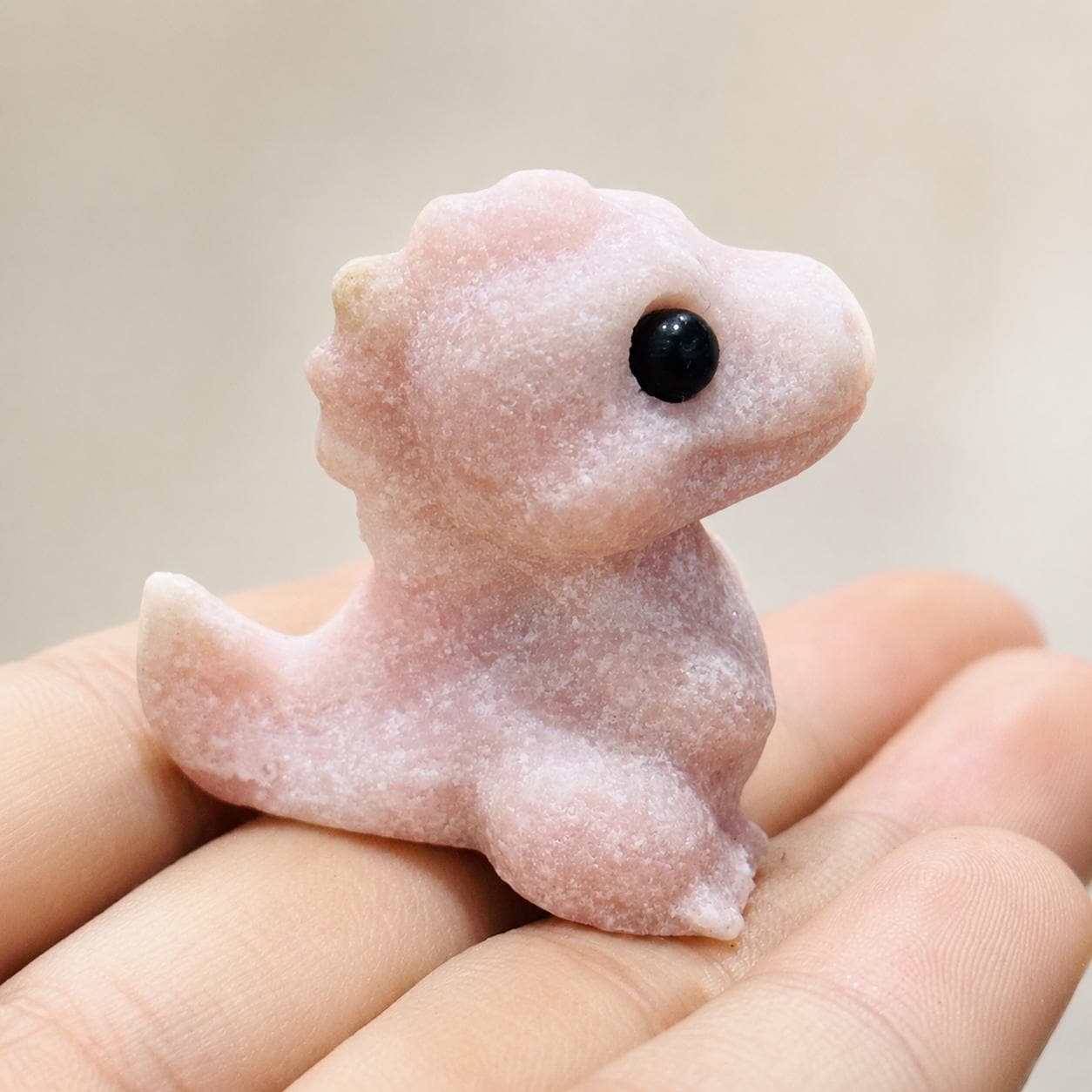 Cute Crystal Dinosaur Carving, Pink Opal Obsidian Clear Quartz Labradorite Chalcopyrite Mini Dino Figurine Gift