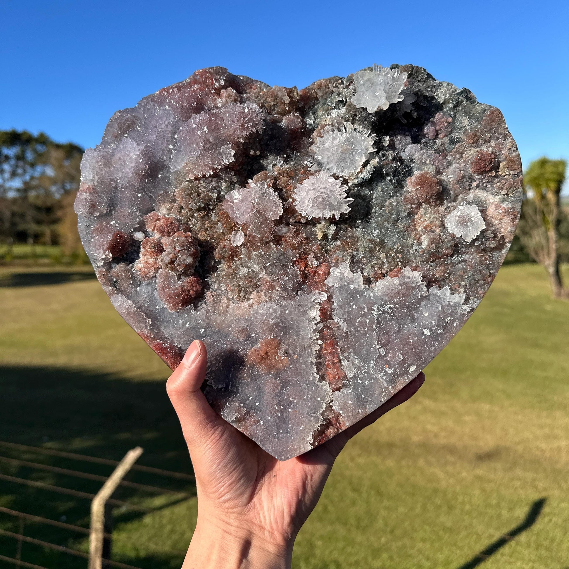 Large Brazilian Lodolite Quartz Heart, Scenic Garden Quartz Crystal, Druzy Flower Display, One of a Kind - view 5