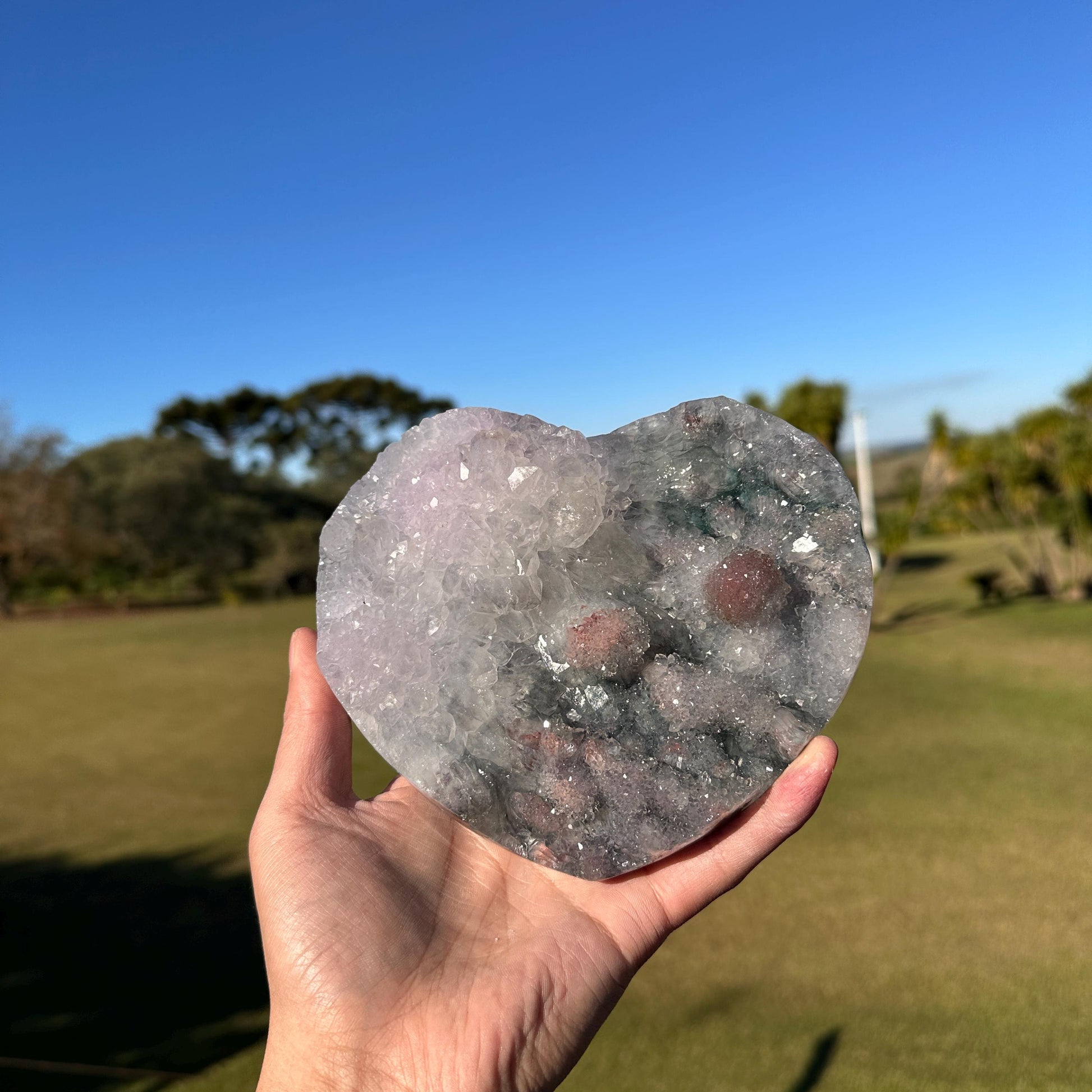Brazilian Lodolite Quartz Heart, Scenic Garden Quartz Crystal, Natural Druzy Display, One of a Kind Specimen - view 8