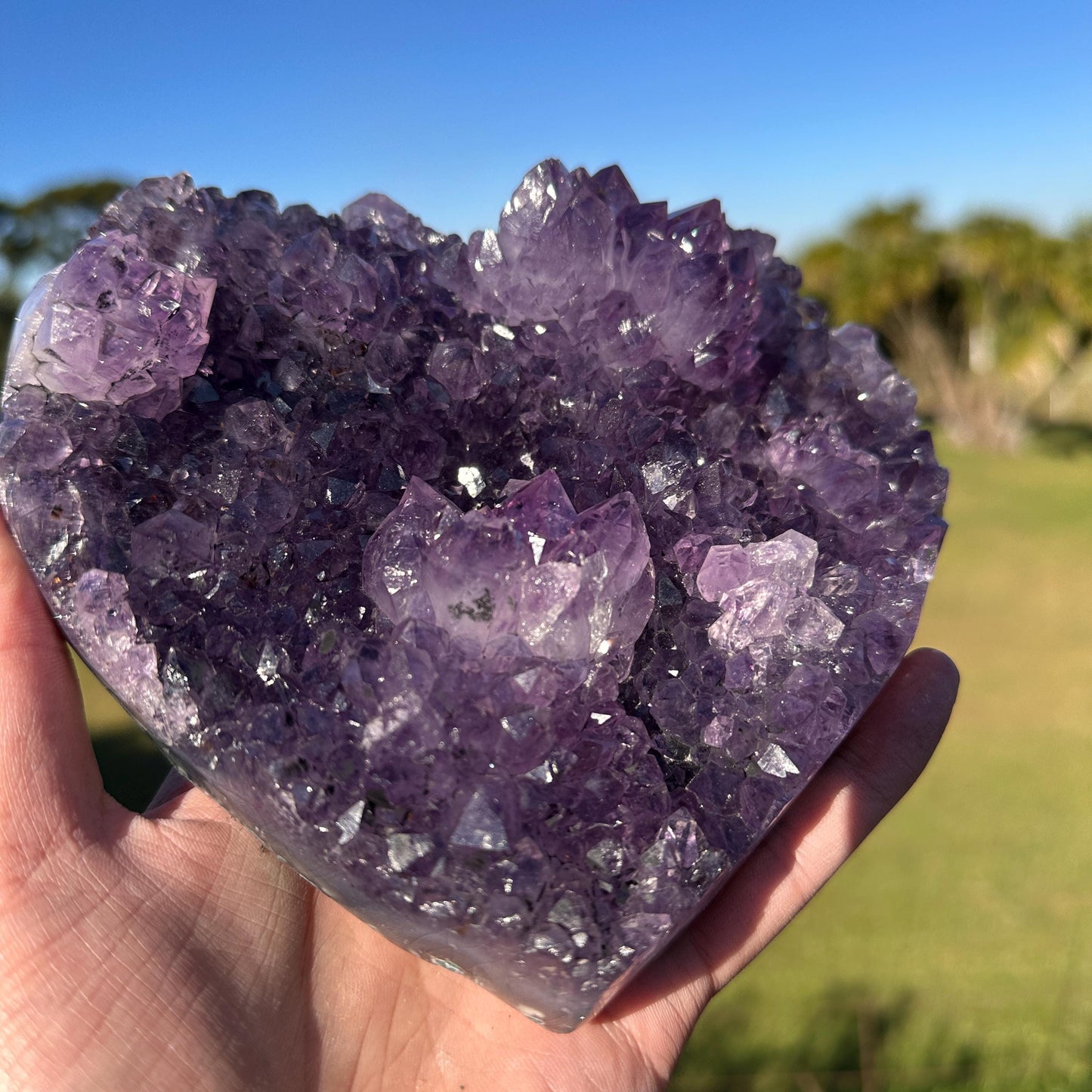Brazilian Amethyst Heart, Purple Druzy Crystal with Flower Shape Clusters, One of a Kind Crystal Display Gift