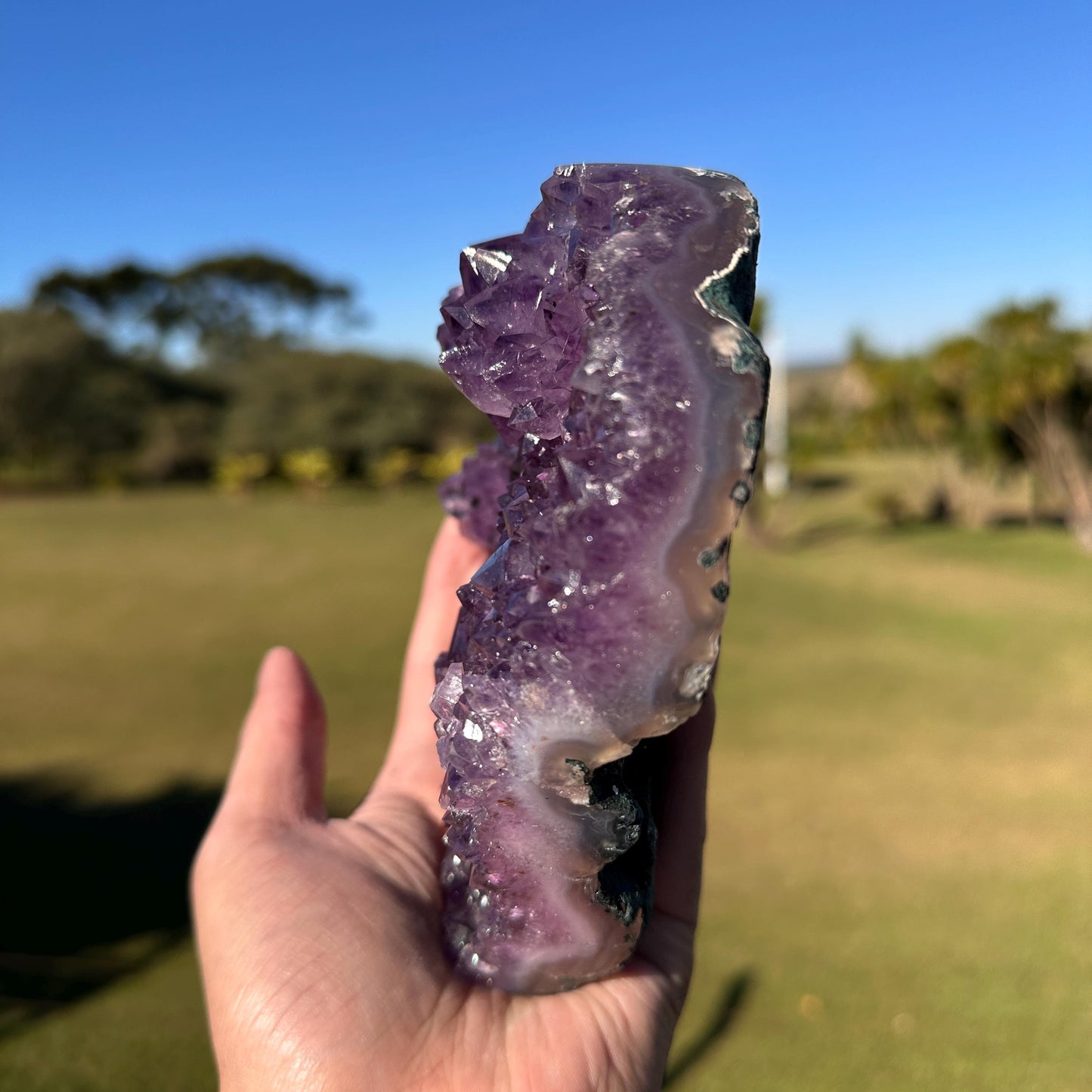 Brazilian Amethyst Heart, Purple Druzy Crystal with Flower Shape Clusters, One of a Kind Crystal Display Gift