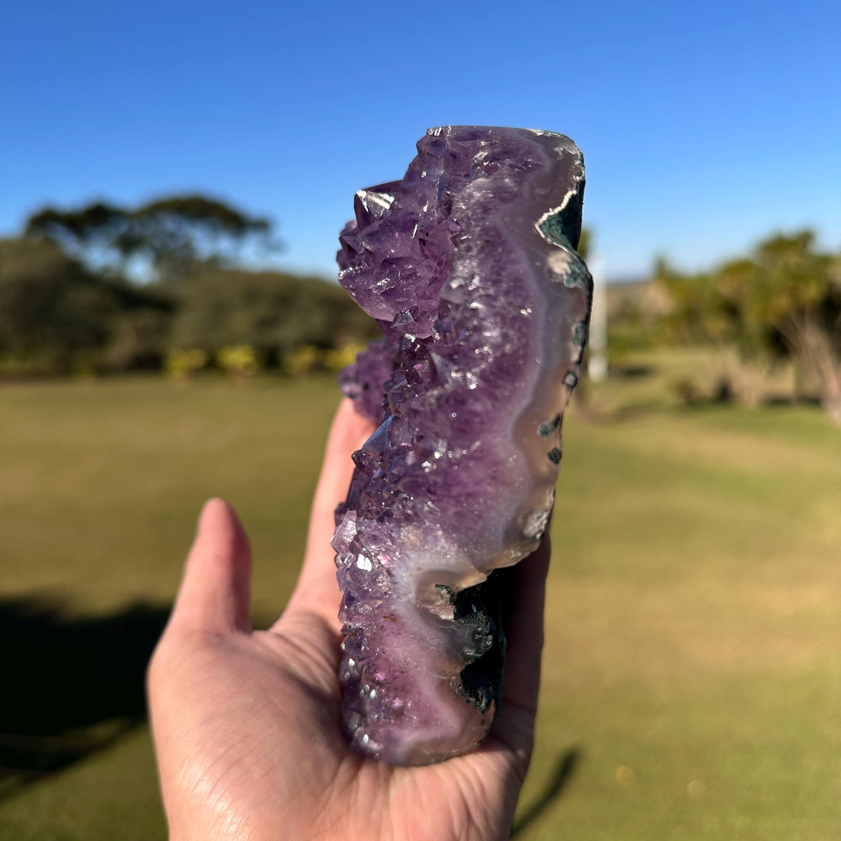Brazilian Amethyst Heart, Purple Druzy Crystal with Flower Shape Clusters, One of a Kind Crystal Display Gift - view 3