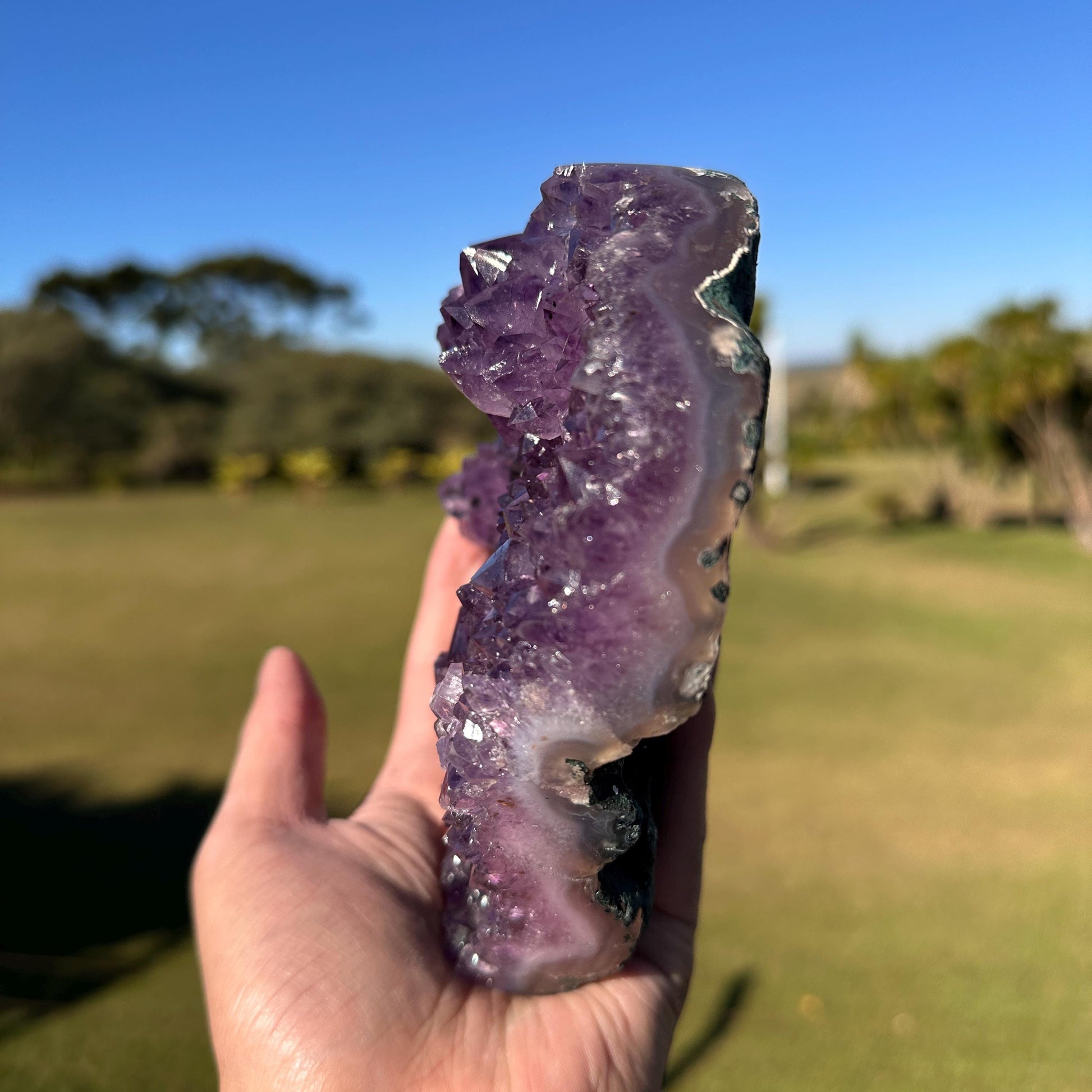 Brazilian Amethyst Heart, Purple Druzy Crystal with Flower Shape Clusters, One of a Kind Crystal Display Gift - view 3