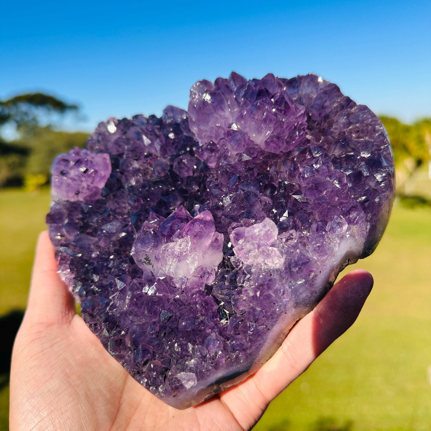 Brazilian Amethyst Heart, Purple Druzy Crystal with Flower Shape Clusters, One of a Kind Crystal Display Gift