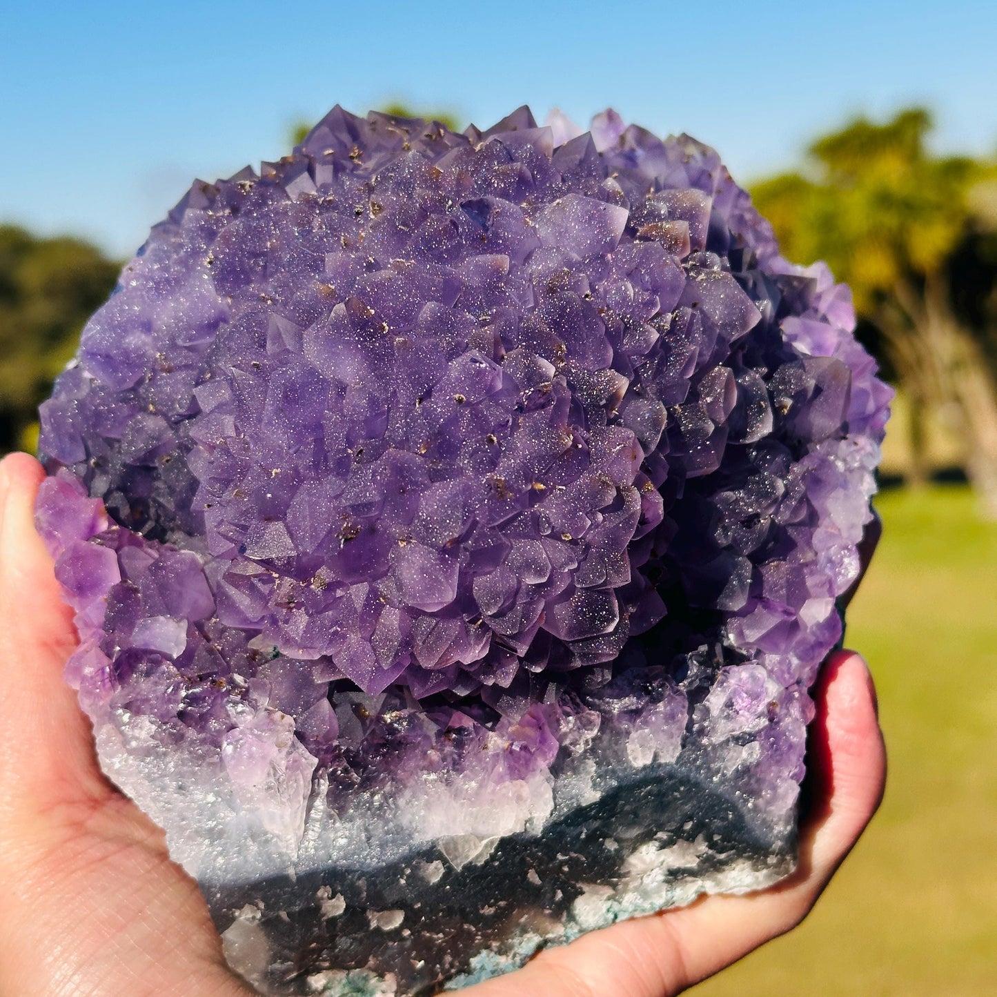 High Quality Brazilian Sugar Amethyst with Rutile, Purple Flower Shape Druzy Crystal, One of a Kind Specimen