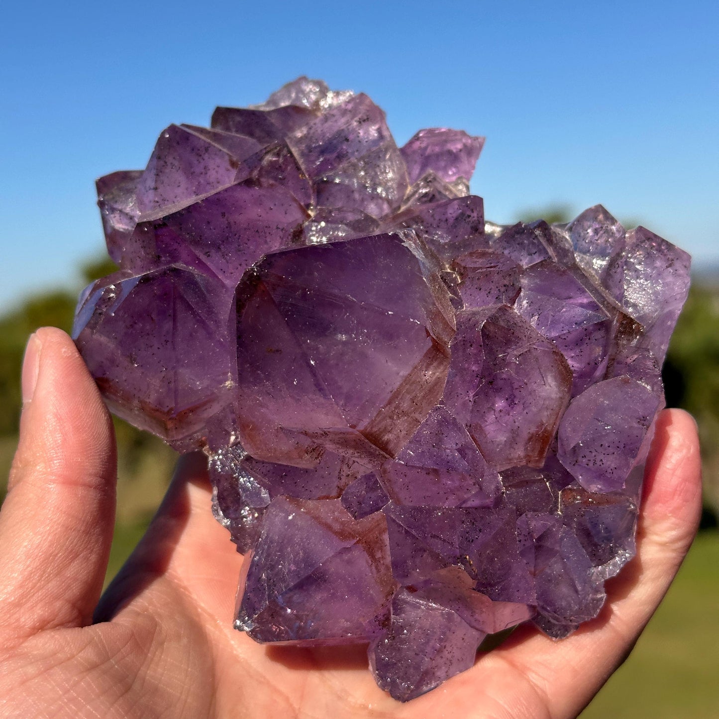 Brazilian Amethyst with Red Rutile Inclusions, Purple Crystal Cluster, One of a Kind Natural Specimen