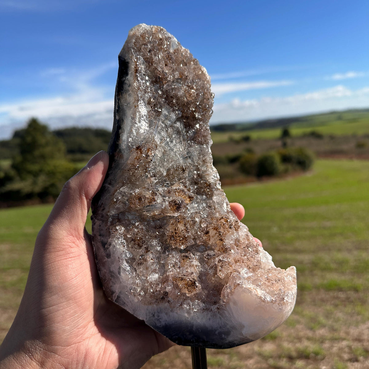 Brazilian Lodolite Quartz with Rutile, Scenic Garden Quartz Crystal on Stand, One of a Kind Display Specimen - view 5