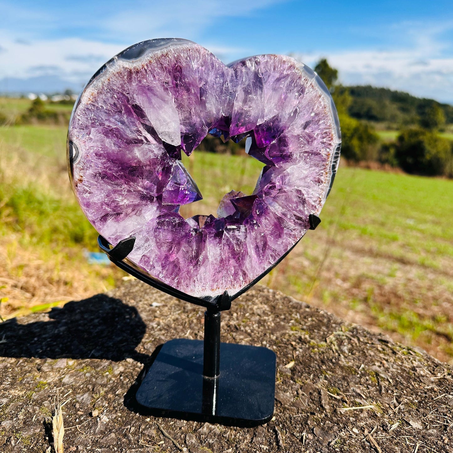 High Quality Brazilian Amethyst Heart Geode, Purple Crystal Heart with Rutile, Pick Exact A-B-C