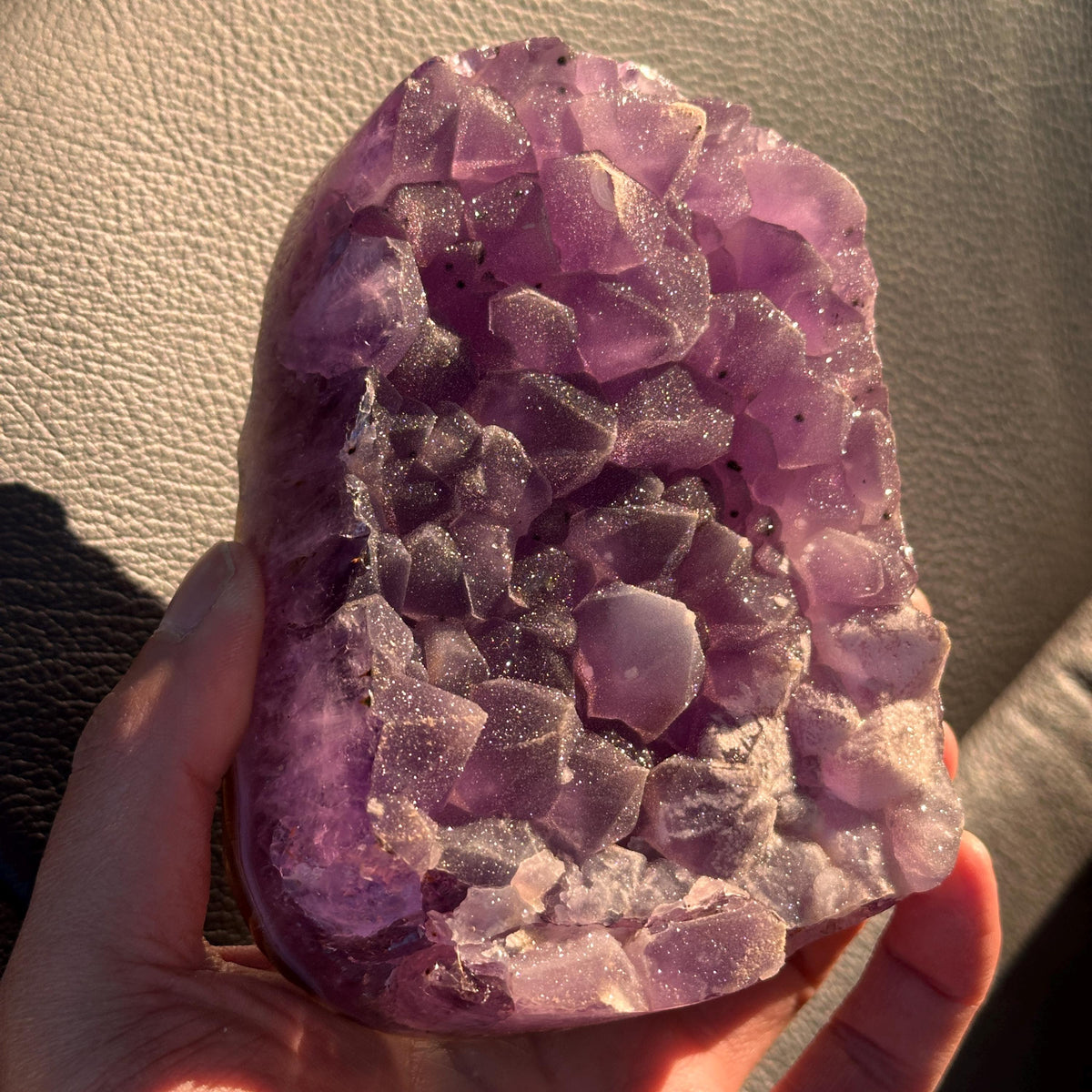 Brazilian Sugar Amethyst with Calcite, Lavender Purple Crystal Cluster, Natural Amethyst Freeform, One of a Kind Specimen - view 5