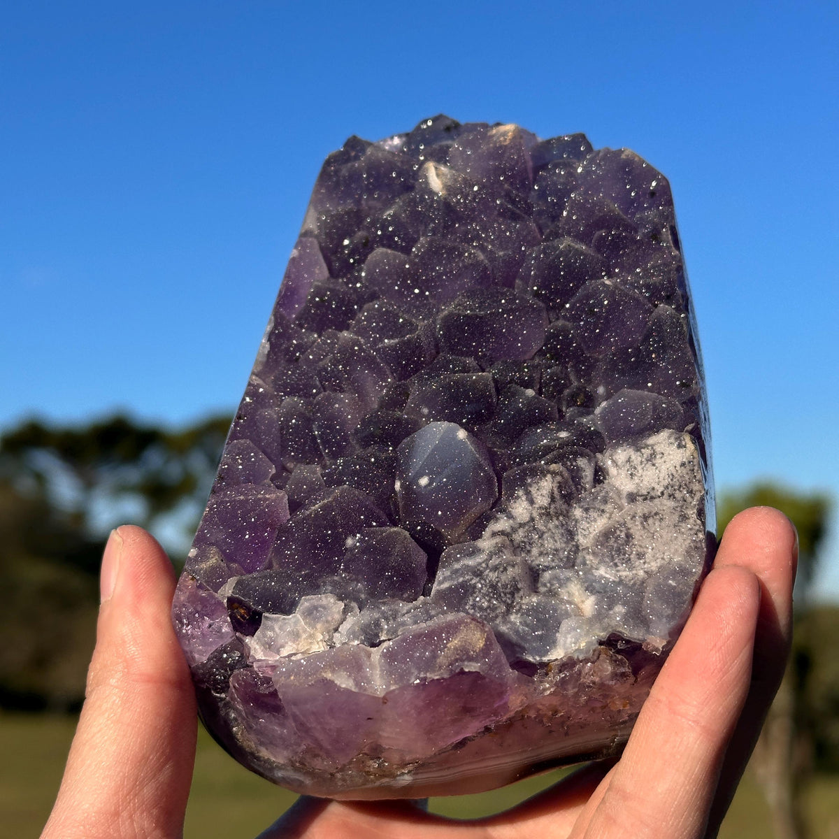 Brazilian Sugar Amethyst with Calcite, Lavender Purple Crystal Cluster, Natural Amethyst Freeform, One of a Kind Specimen - view 9