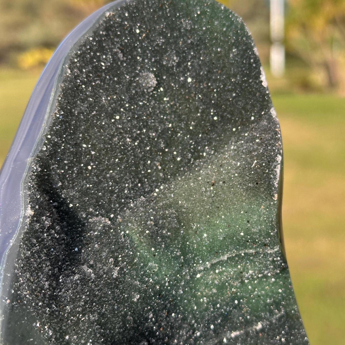 Brazilian Green Sugar Agate Freeform, Sparkling Druzy Agate Display, One of a Kind Natural Crystal Specimen - view 8