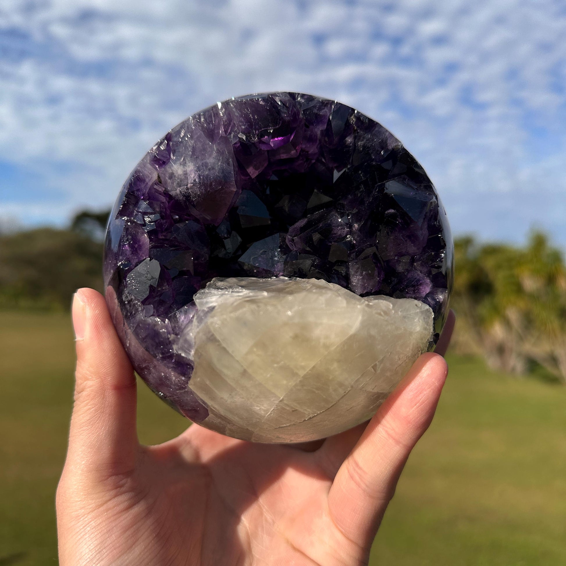 High Quality Brazilian Amethyst Calcite Geode Sphere, Purple Amethyst Crystal Ball, One of a Kind Collector Specimen - view 3