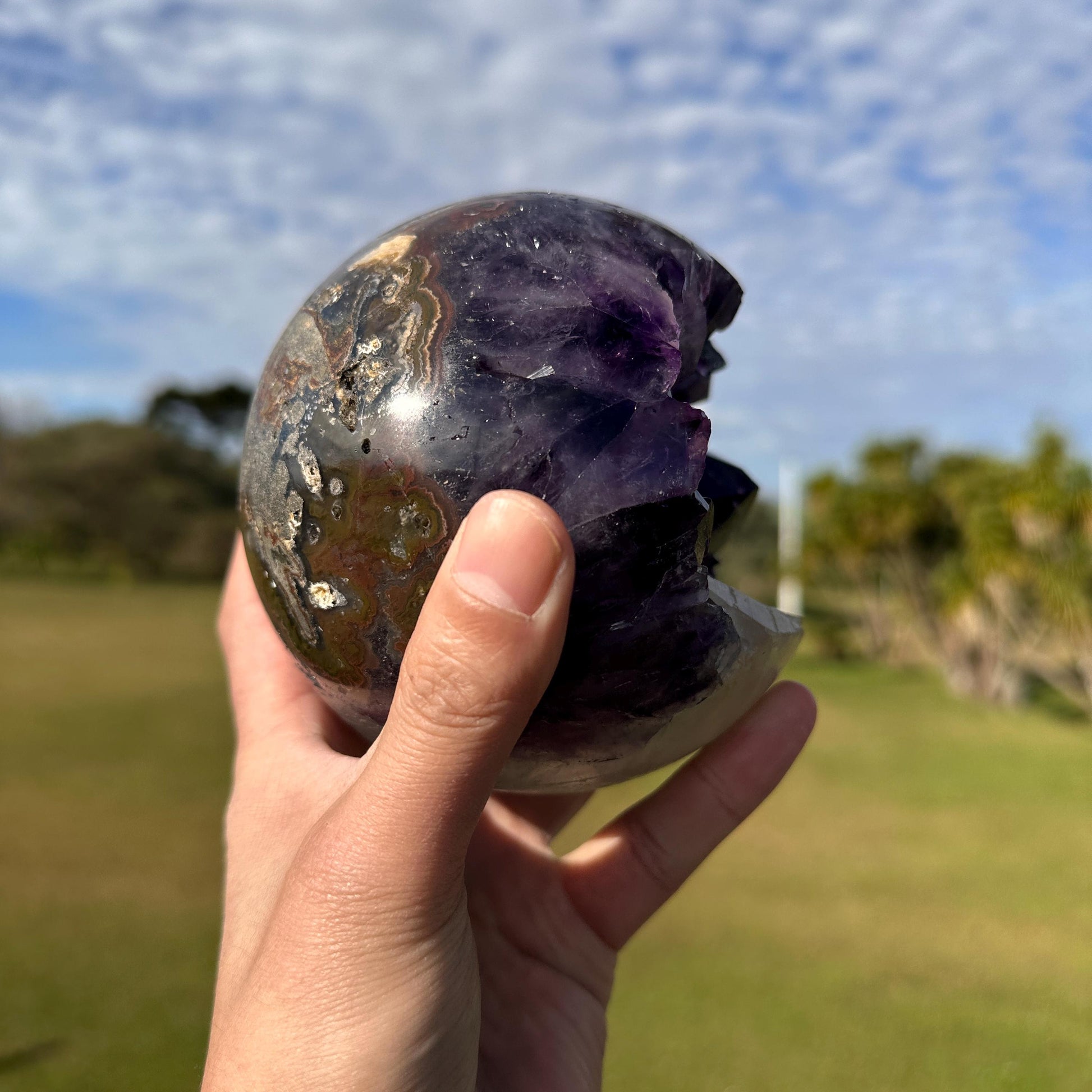 High Quality Brazilian Amethyst Calcite Geode Sphere, Purple Amethyst Crystal Ball, One of a Kind Collector Specimen - view 5