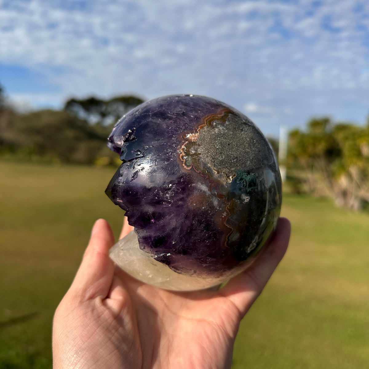 High Quality Brazilian Amethyst Calcite Geode Sphere, Purple Amethyst Crystal Ball, One of a Kind Collector Specimen - view 8