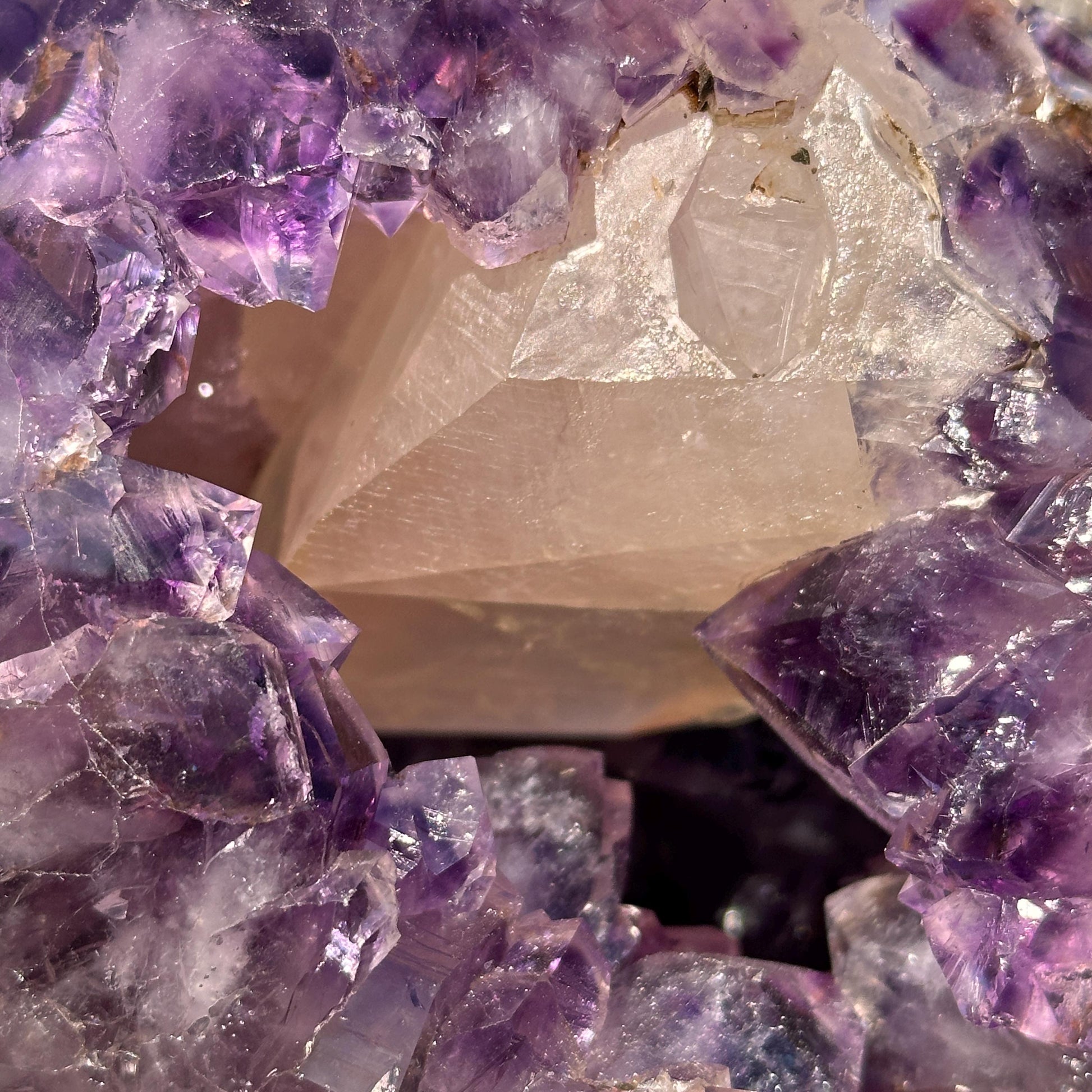 High Quality Brazilian Amethyst Geode Sphere with Large Calcite, Purple Crystal Ball, One of a Kind Collector Specimen - view 6
