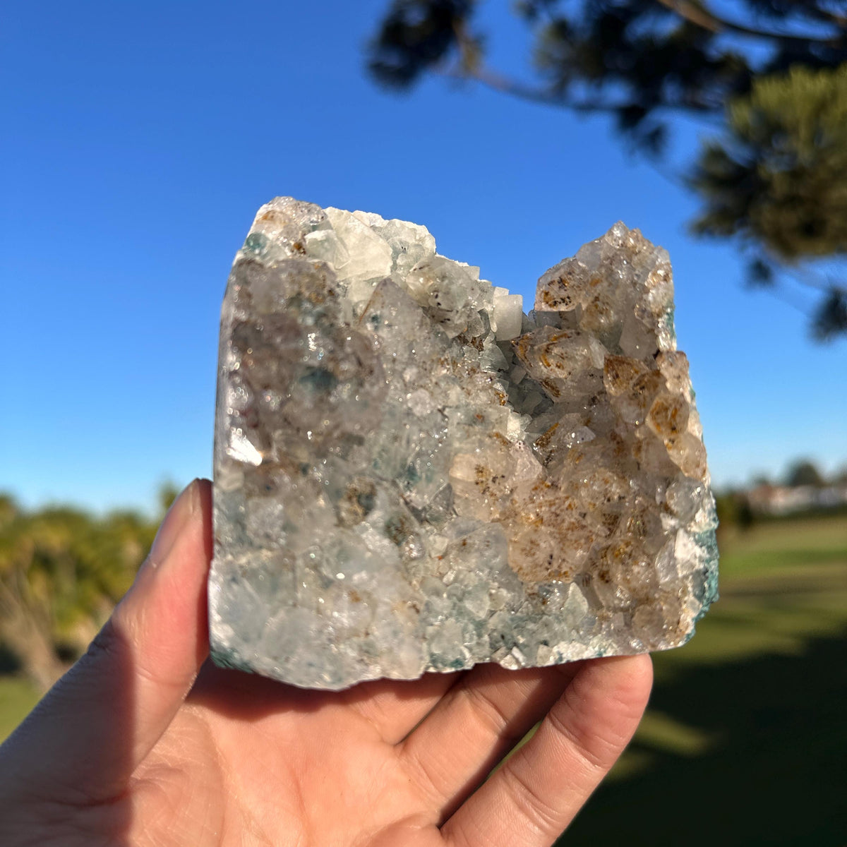 Rare Brazilian Phantom Quartz Cluster with Amethyst and Rutile Inclusions, Natural Raw Crystal, One of a Kind Specimen - view 1