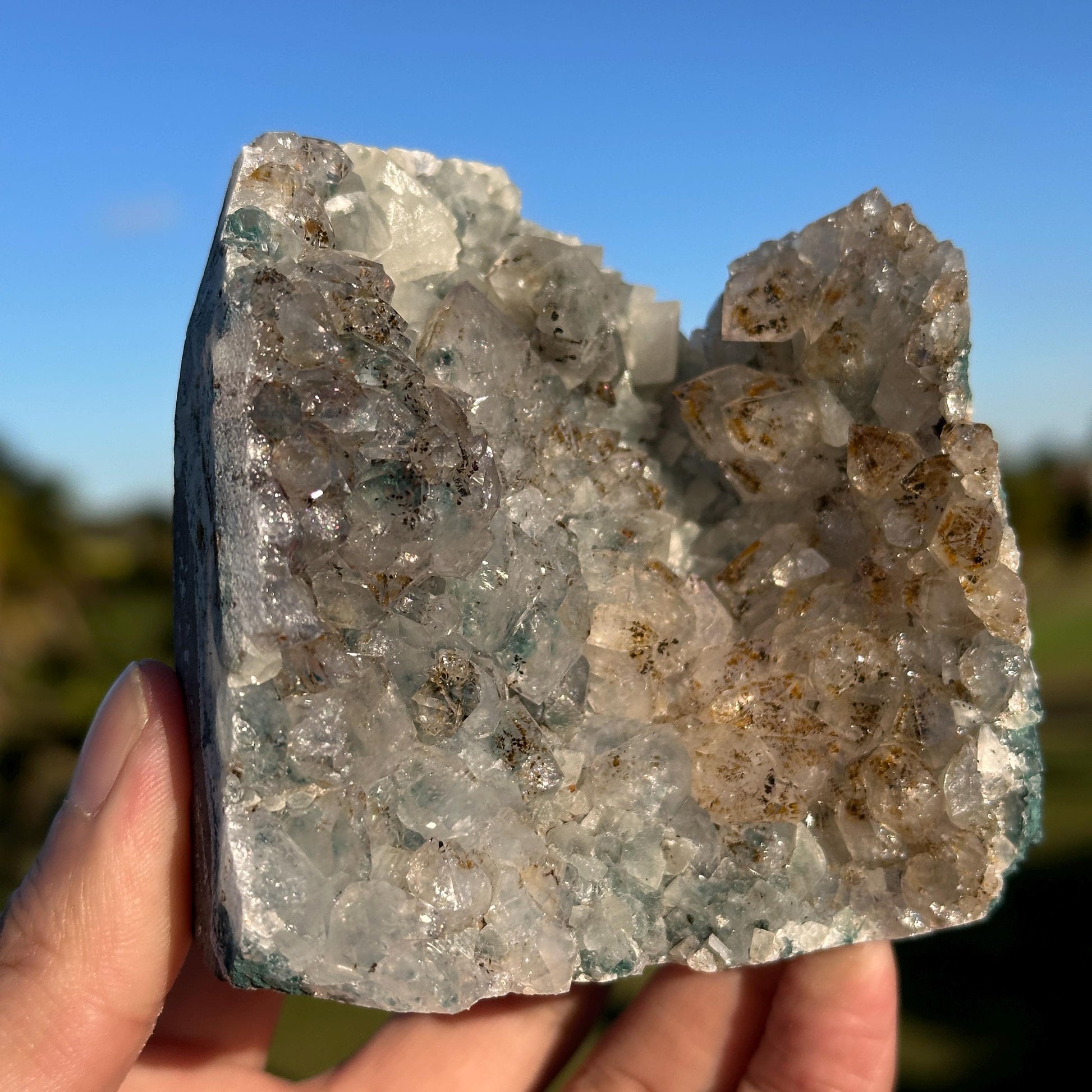 Rare Brazilian Phantom Quartz Cluster with Amethyst and Rutile Inclusions, Natural Raw Crystal, One of a Kind Specimen - view 5