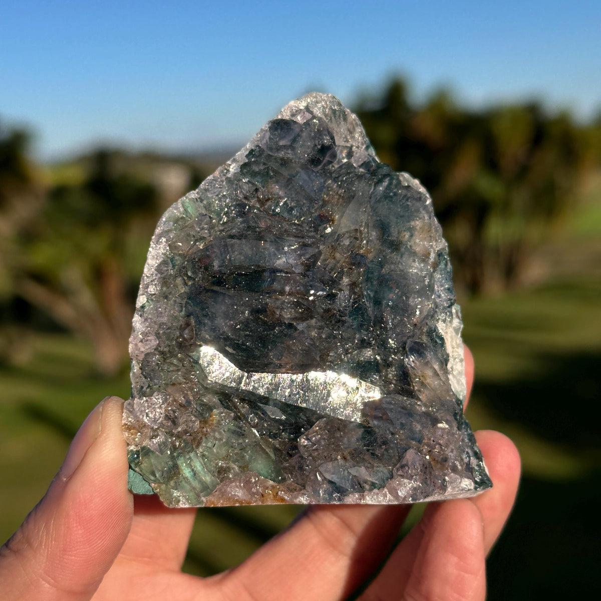 Rare Brazilian Green Phantom Quartz with Rutile Inclusions, Natural Raw Crystal Cluster, One of a Kind Mineral Specimen, Exact Piece - view 2