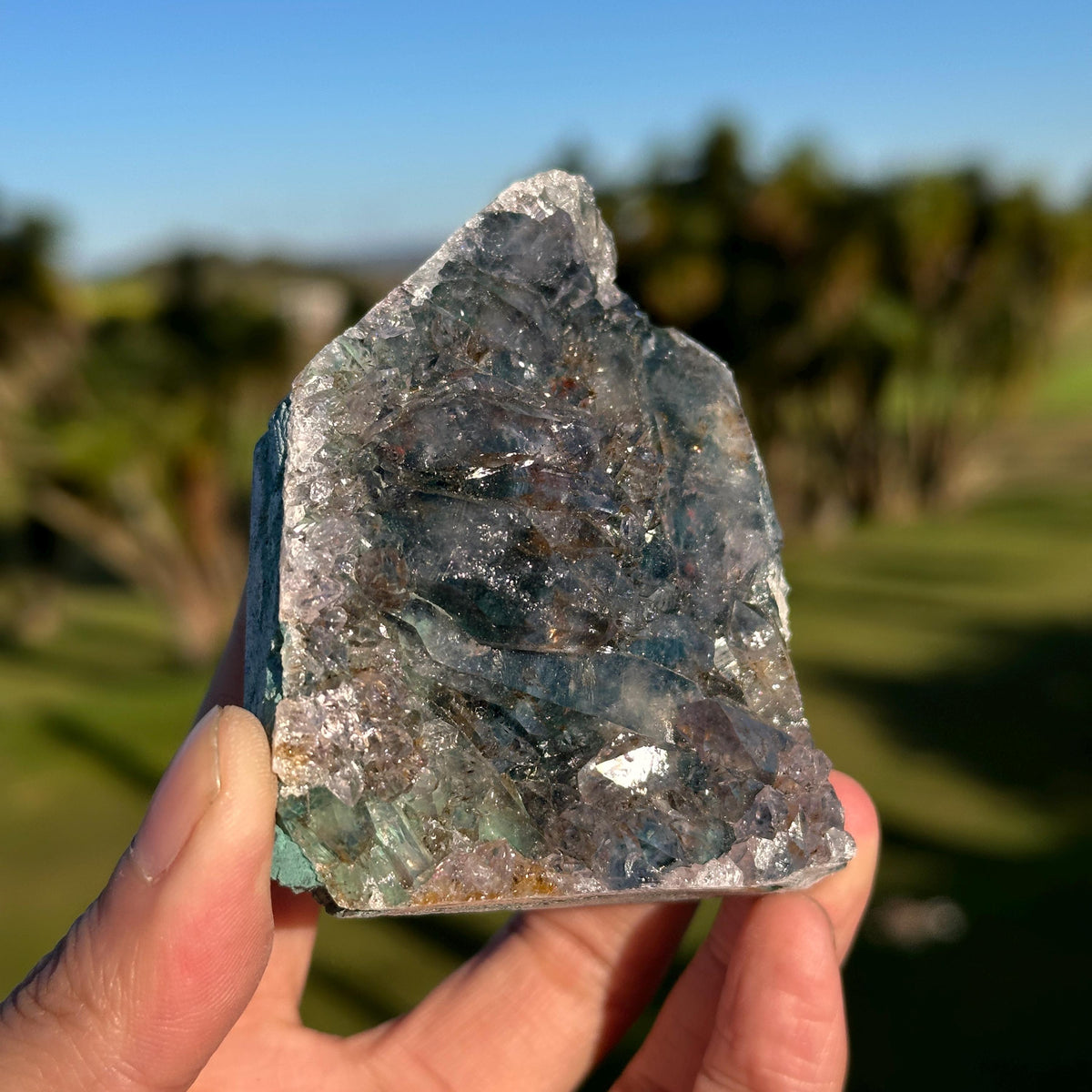 Rare Brazilian Green Phantom Quartz with Rutile Inclusions, Natural Raw Crystal Cluster, One of a Kind Mineral Specimen, Exact Piece - view 3