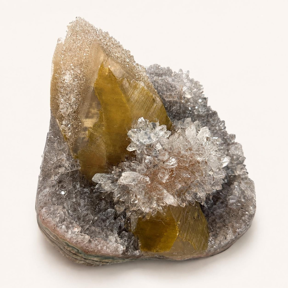 Rare Uruguayan Amethyst with Deep Yellow Calcite, Secondary Amethyst Crystal Growth, Museum Grade Mineral Specimen, Exact Piece - view 2