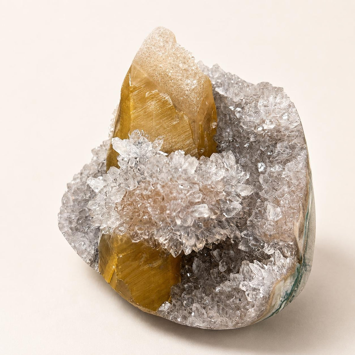 Rare Uruguayan Amethyst with Deep Yellow Calcite, Secondary Amethyst Crystal Growth, Museum Grade Mineral Specimen, Exact Piece - view 4