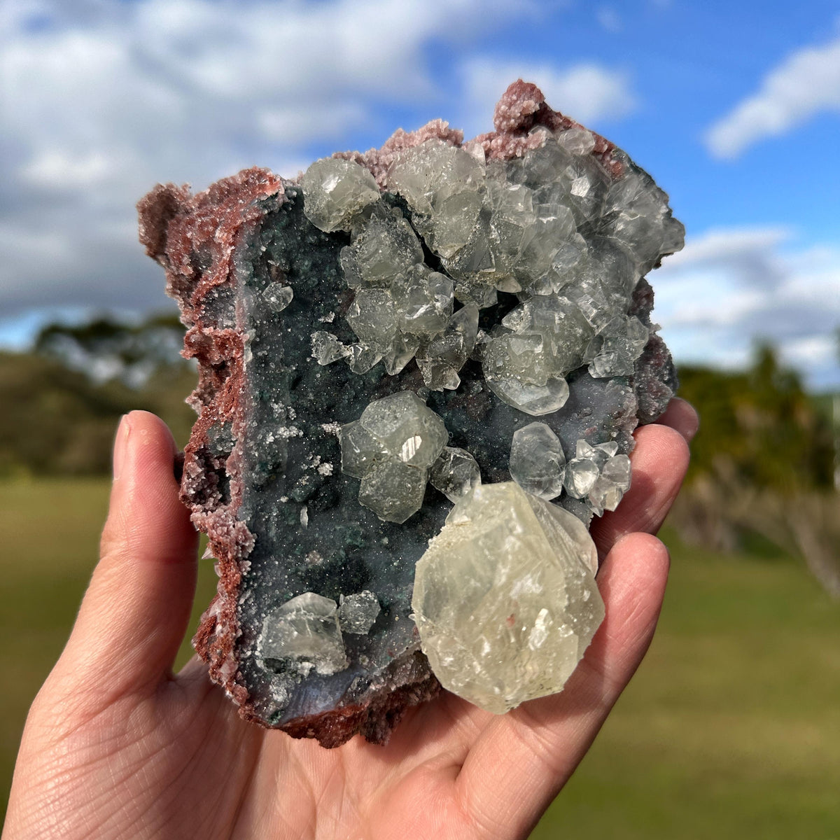 Rare Uruguayan Red Sugar Amethyst with Calcite, Museum Grade Mineral Specimen, One Side Amethyst One Side Calcite, Exact Piece - view 2