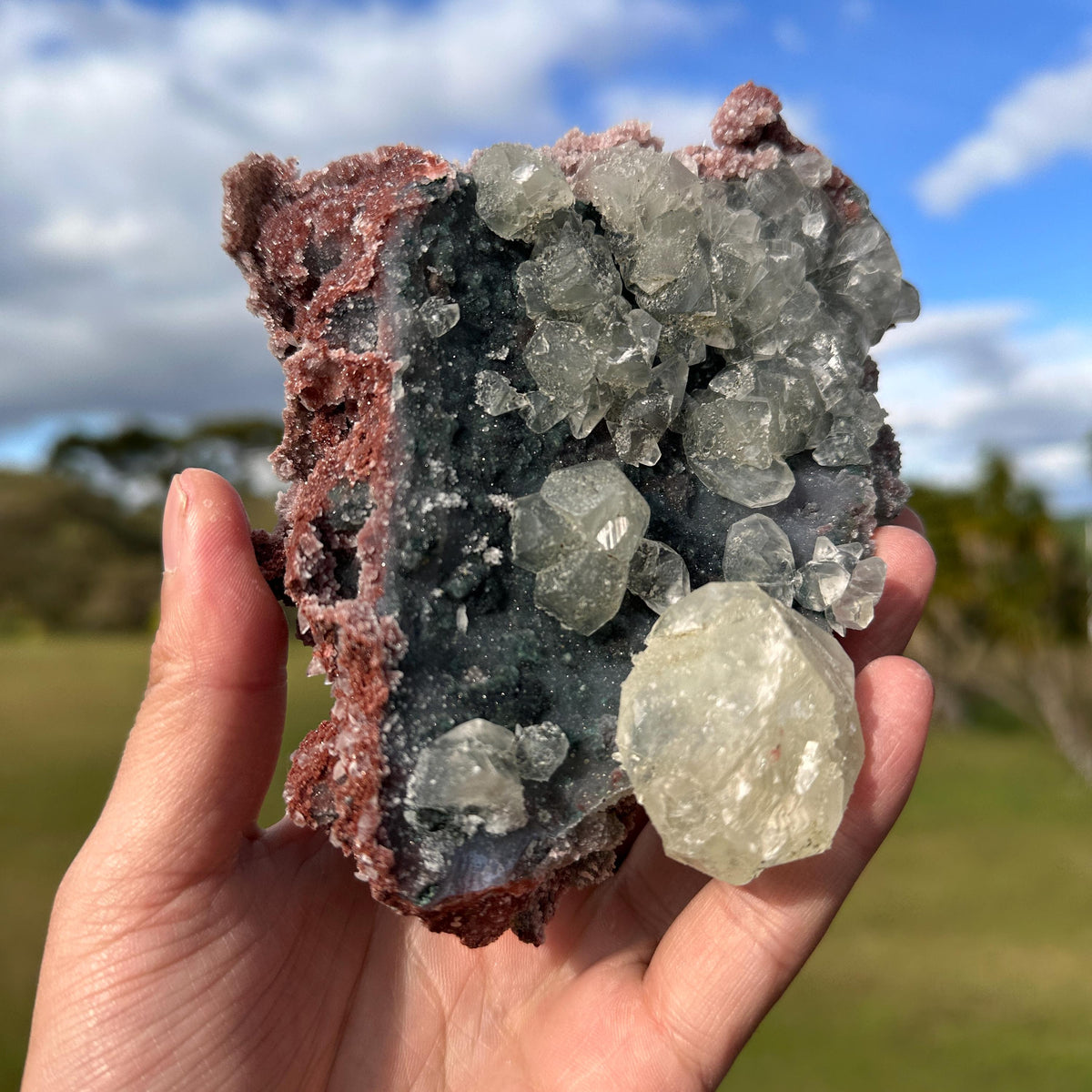 Rare Uruguayan Red Sugar Amethyst with Calcite, Museum Grade Mineral Specimen, One Side Amethyst One Side Calcite, Exact Piece - view 3