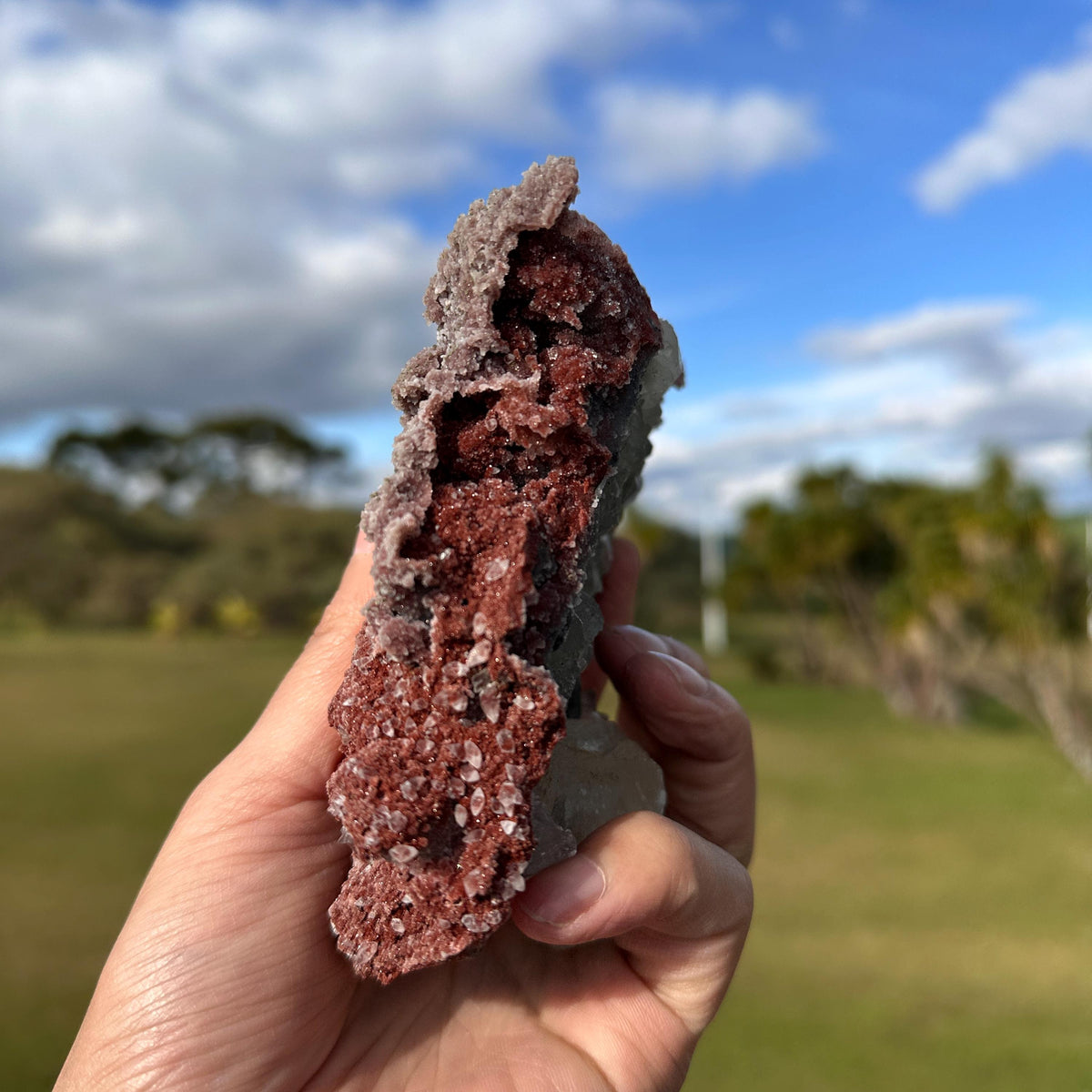 Rare Uruguayan Red Sugar Amethyst with Calcite, Museum Grade Mineral Specimen, One Side Amethyst One Side Calcite, Exact Piece - view 6